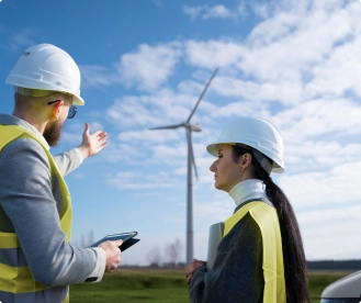medium-shot-engineers-chatting-about-wind-power-plant 1